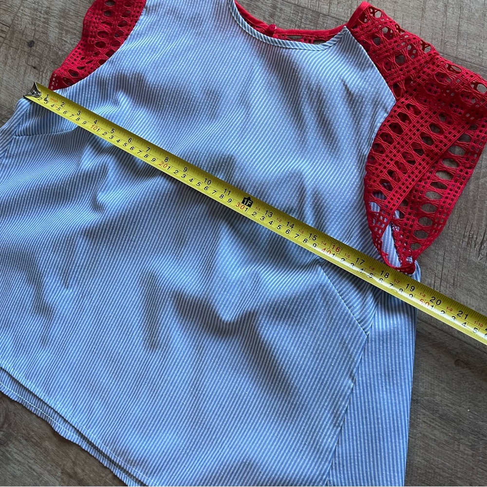 Maeve White Striped Tank with Red Crochet Sleeves - Picture 6 of 6